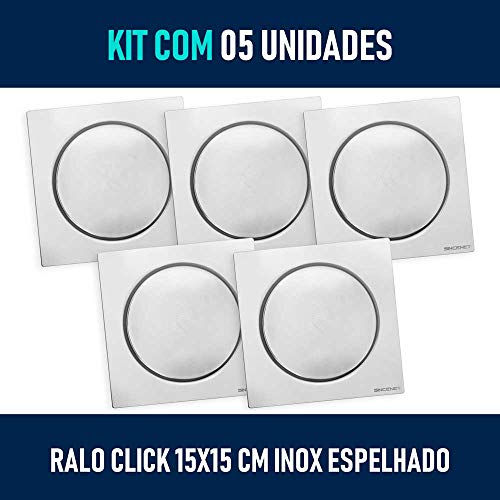 Kit 05 - Ralo Click Inteligente 15x15 Cm (Inox Espelhado)