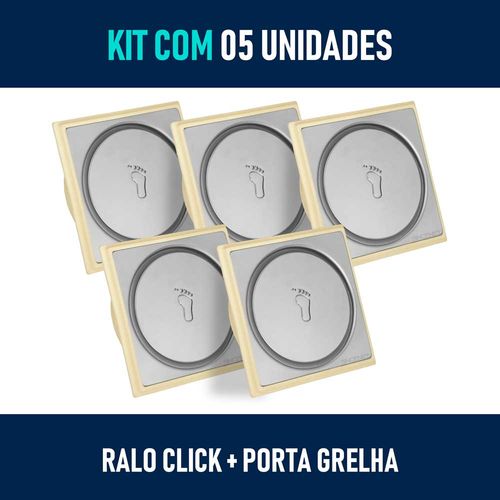 Kit 05 - Ralo Click Inteligente Inox 10x10 Cm + Porta Grelha