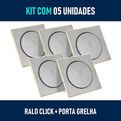 Kit 05 - Ralo Click Inteligente Inox 15x15 Cm + Porta Grelha