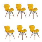 Kit 06 Cadeiras Charles Eames Eiffel Slim Wood Estofada - Amarela