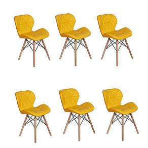 Kit 06 Cadeiras Charles Eames Eiffel Slim Wood Estofada - Amarelo