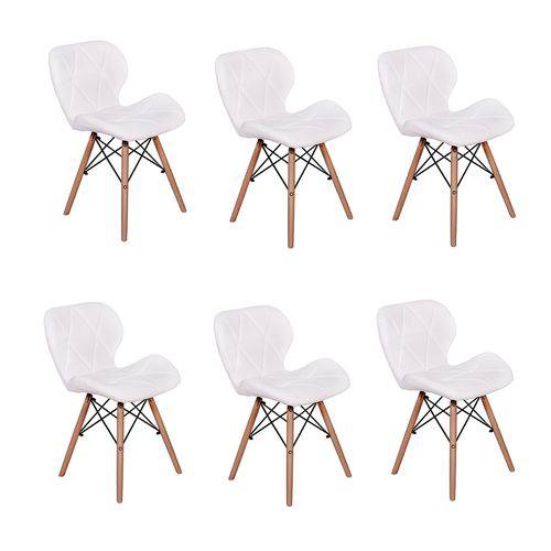 Kit 06 Cadeiras Charles Eames Eiffel Slim Wood Estofada - Branca