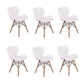 Kit 06 Cadeiras Charles Eames Eiffel Slim Wood Estofada - Branco