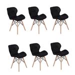 Kit 06 Cadeiras Charles Eames Eiffel Slim Wood Estofada - Preta