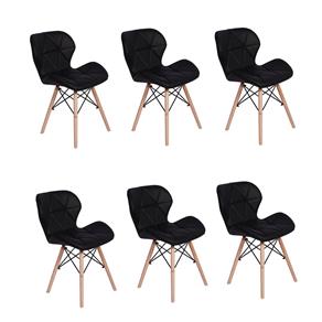 Kit 06 Cadeiras Charles Eames Eiffel Slim Wood Estofada - Preto