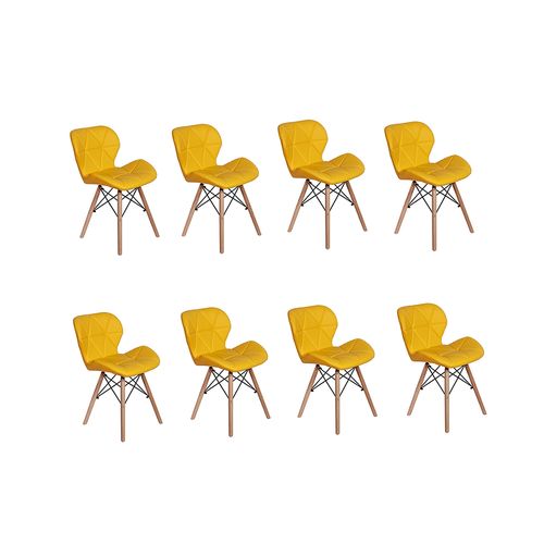Kit 08 Cadeiras Charles Eames Eiffel Slim Wood Estofada - Amarela
