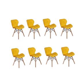 Kit 08 Cadeiras Charles Eames Eiffel Slim Wood Estofada - Amarelo