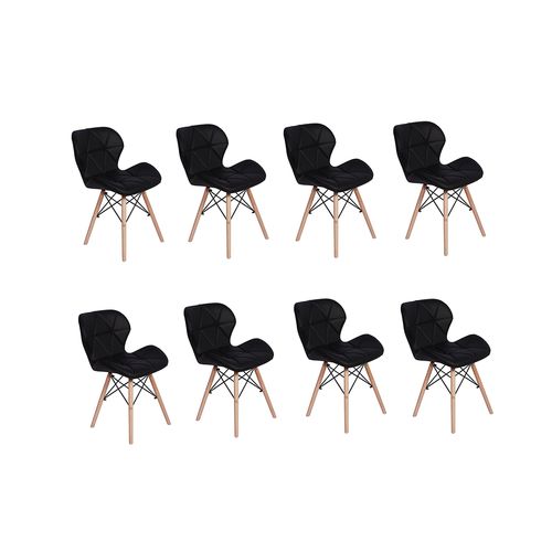Kit 08 Cadeiras Charles Eames Eiffel Slim Wood Estofada - Preta