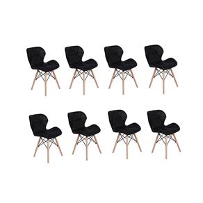Kit 08 Cadeiras Charles Eames Eiffel Slim Wood Estofada - Preto