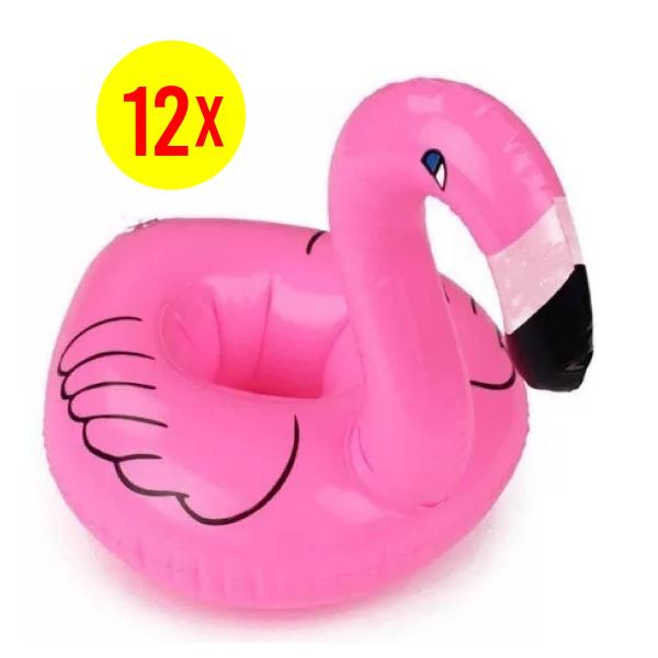 Kit 12 Boias Flamingos Porta Copos Inflável para Piscina Praia