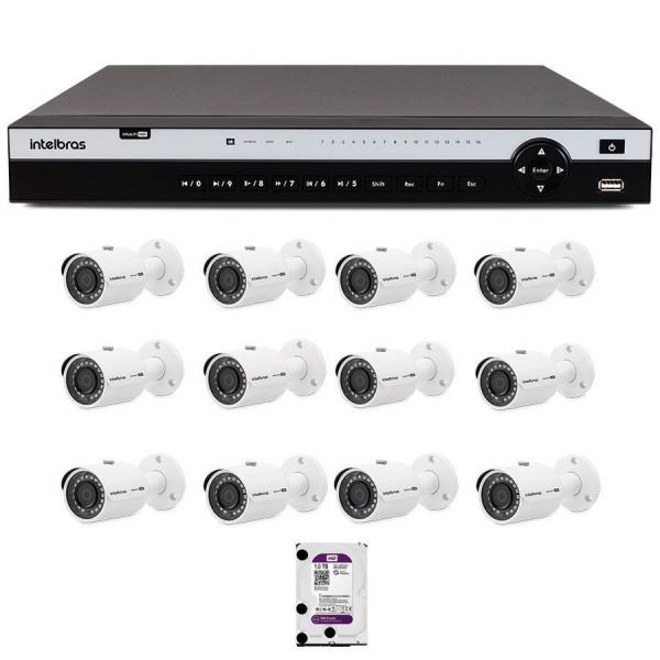 Kit 12 Câmeras de Segurança 4MP 2k Intelbras VHD 3430 B + DVR Intelbras 4K + HD WD Purple + Acessórios