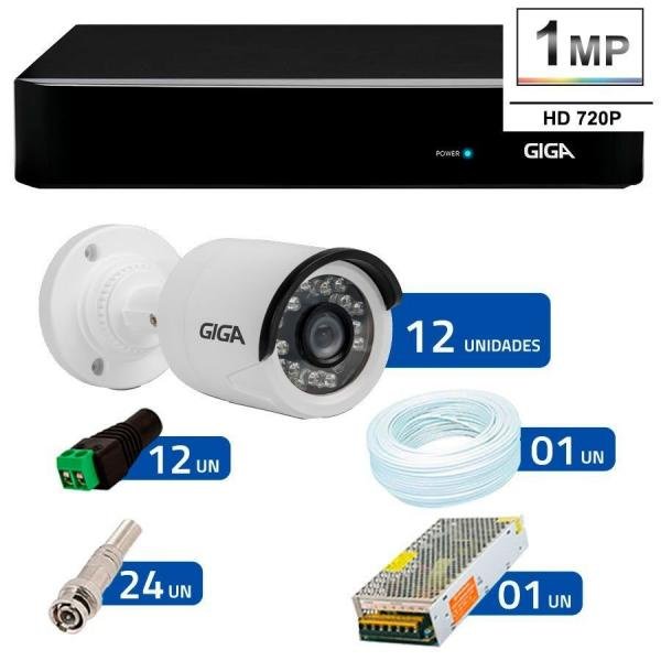 Kit 12 Câmeras de Segurança HD 720p Giga Security GS0018 + DVR Giga Security Multi HD + Acessórios