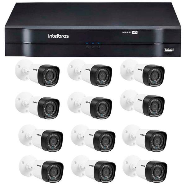 Kit 12 Câmeras de Segurança HD 720p Intelbras VHD 1120B G4 + DVR Intelbras Multi HD + Acessórios