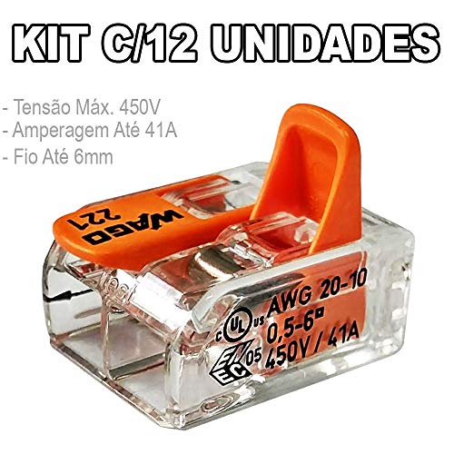 Kit 12 Conector Wago Emenda 2 Fios Mod. 221-612