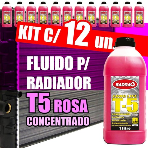 Kit 12 Fluido Radiador Rosa T5 Concentrado - 12X1000Ml