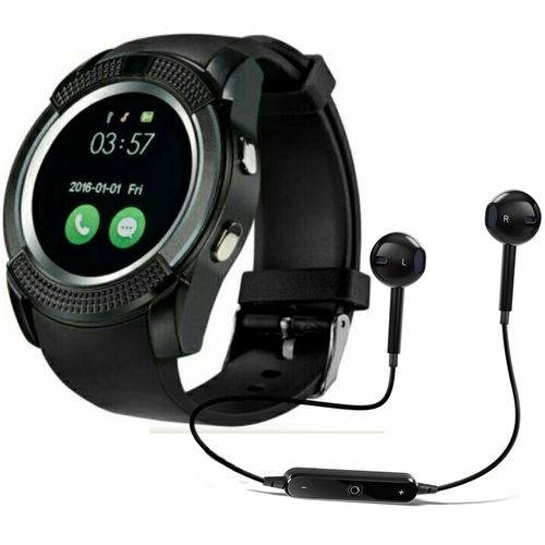Kit 1 Relógio Smartwatch V8 + 1fone Bluetooh Desbloqueado Chip Touch