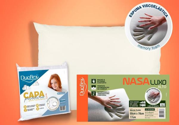 Kit 1 Travesseiros NASA Luxo Duoflex + 1 Capa Impermeável