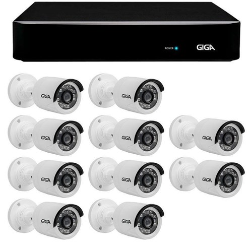 Kit 10 Câmeras de Segurança Hd 720P Giga Security Gs0013 + Dvr Giga Security Multi Hd + Acessórios