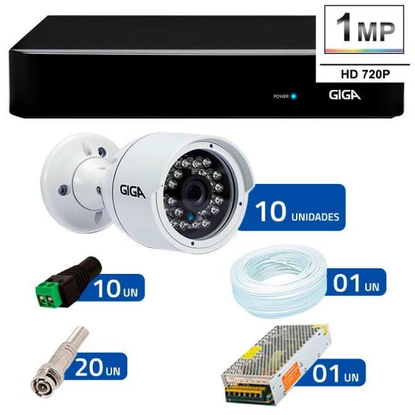 Kit 10 Câmeras de Segurança HD 720p Giga Security GS0016 + DVR Giga Security Multi HD + Acessórios