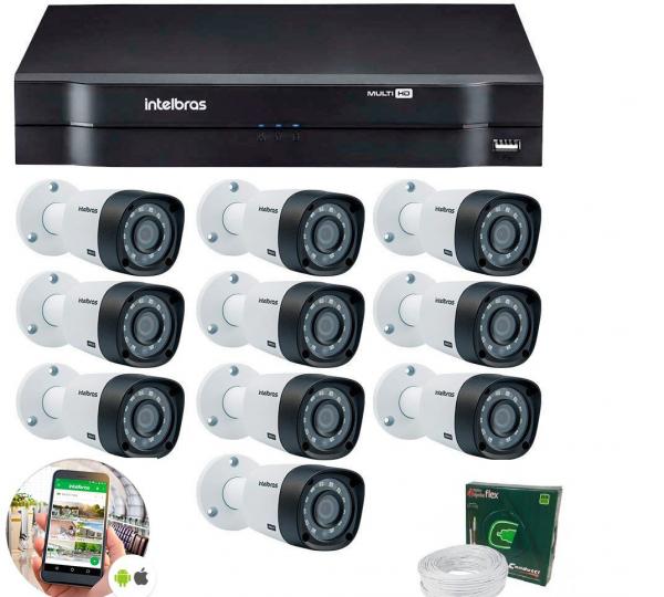 Kit 10 Câmeras de Segurança HD 720p Intelbras VHD 3120 B G4 + DVR Intelbras Multi HD + Acessórios
