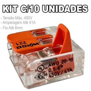 Kit 10 Conector Wago Emenda 3 Fios Mod. 221-613