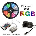 Kit 10 Fita Led Rgb 5050 Bivolt Multicores com Fonte e Controle Completa