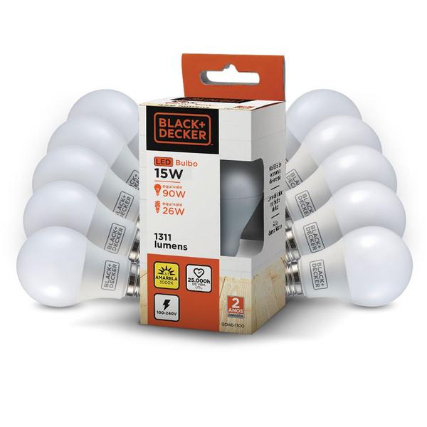 KIT 10 Lâmpadas LED Bulbo 15W Amarela - Black + Decker
