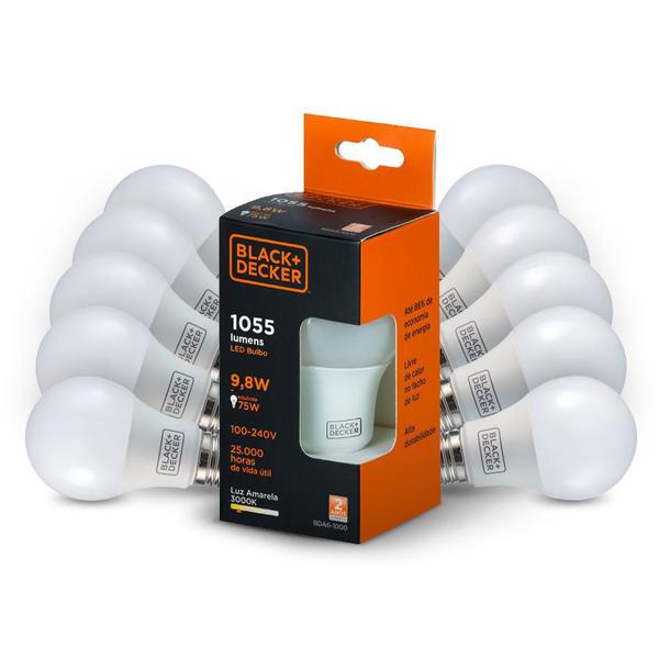 KIT 10 Lâmpadas LED Bulbo A60 9.8W Amarela - Black + Decker