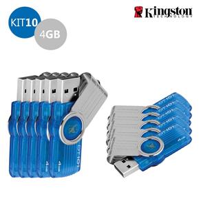 Kit 10 Pen Drive Kingston 4GB USB 3.0 DataTraveler 101 G2 - Azul