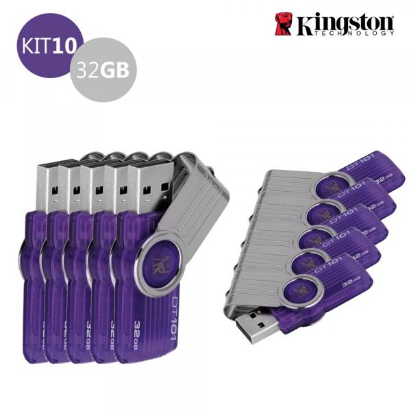 Kit 10 Pen Drive Kingston 32GB USB 2.0 DataTraveler 101 G2 Roxo