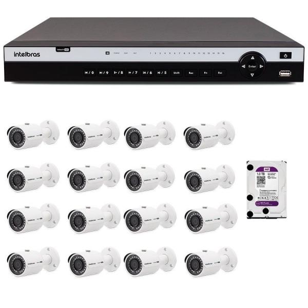 Kit 16 Câmeras de Segurança 4MP 2k Intelbras VHD 3430 B + DVR Intelbras 4K + HD WD Purple + Acessórios