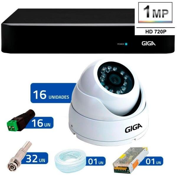 Kit 16 Câmeras de Segurança HD 720p Giga Security GS0015 + DVR Giga Security Multi HD + Acessórios