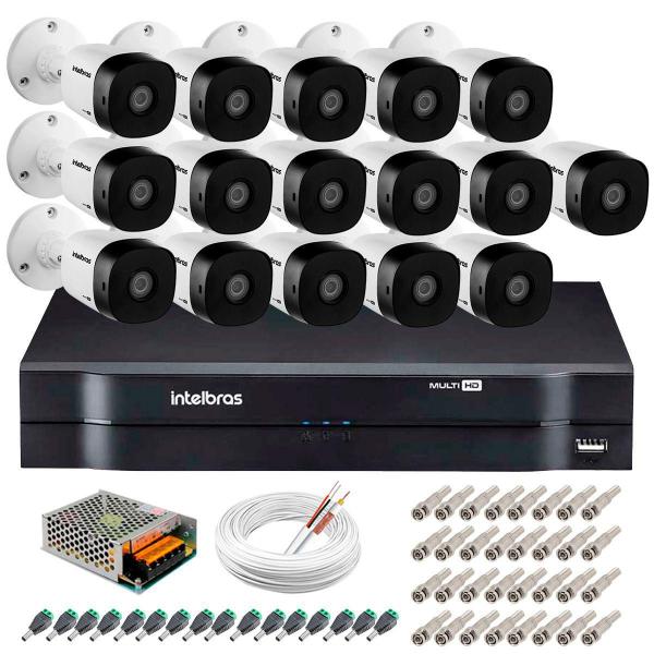 Kit 16 Câmeras de Segurança HD 720p Intelbras VHD 3130 B G4 + DVR Intelbras Multi HD + Acessórios