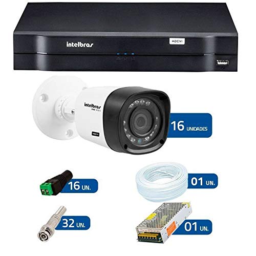 Kit 16 Câmeras Segurança Hd 720p Vhd 1010b G4 Dvr Intelbras Multi Hd + Acessórios