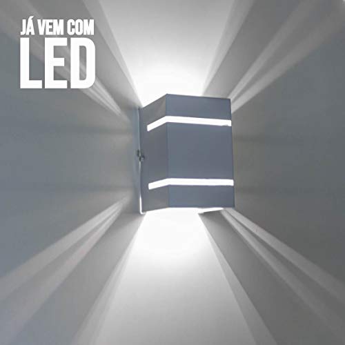 Arandela Branca + LED 5W 6000K Luminária Externa Parede Muro 2 Focos Frisos Fachos St327