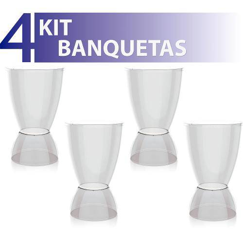 Kit 4 Banquetas Argo Assento Cristal Base Color Cristal