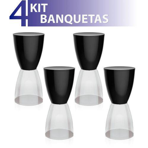 Kit 4 Banquetas Bery Assento Color Base Cristal Preto