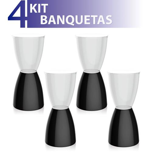 Kit 4 Banquetas Bery Assento Cristal Base Color Preto