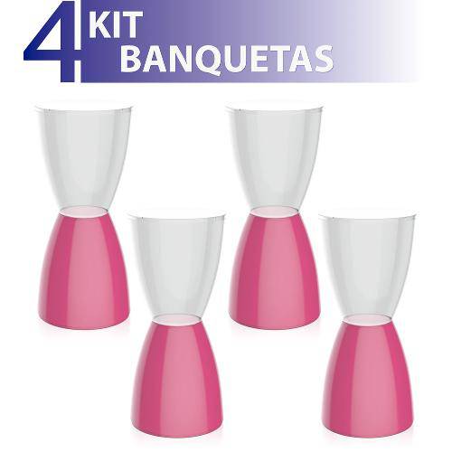 Kit 4 Banquetas Bery Assento Cristal Base Color Rosa