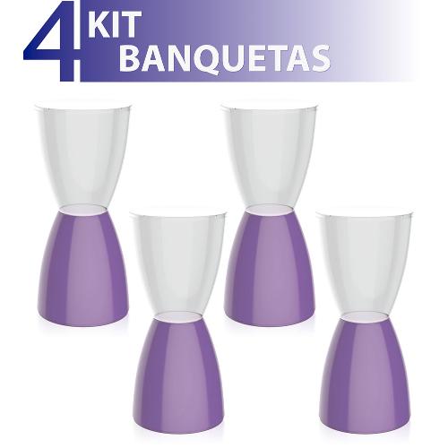 Kit 4 Banquetas Bery Assento Cristal Base Color Roxo