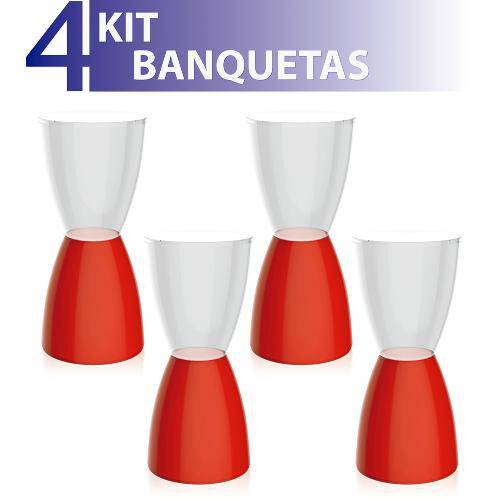 Kit 4 Banquetas Bery Assento Cristal Base Color Vermelho