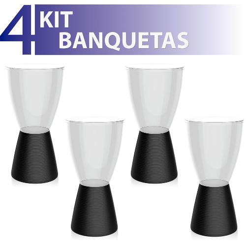 Kit 4 Banquetas Carbo Assento Cristal Base Color Preto