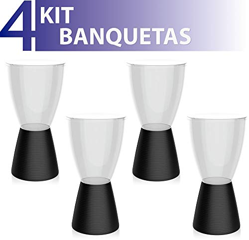 Kit 4 Banquetas Carbo Assento Cristal Base Color Preto