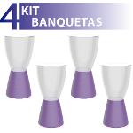 Kit 4 Banquetas Carbo Assento Cristal Base Color Roxo