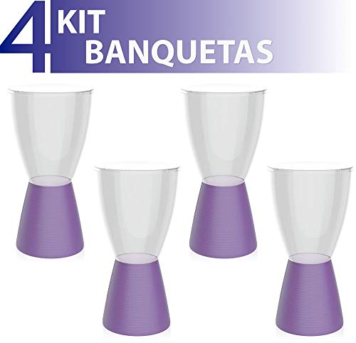 Kit 4 Banquetas Carbo Assento Cristal Base Color Roxo