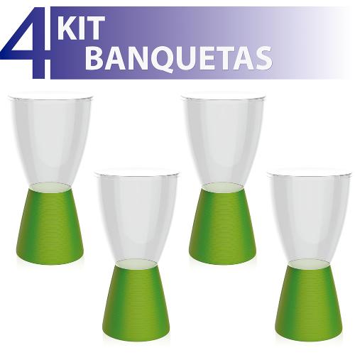 Kit 4 Banquetas Carbo Assento Cristal Base Color Verde