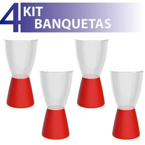 Kit 4 Banquetas Carbo Assento Cristal Base Color Vermelho