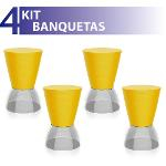 Kit 4 Banquetas Nick Assento Color Base Cristal Amarelo
