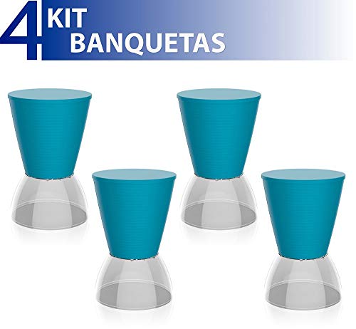 Kit 4 Banquetas Nick Assento Color Base Cristal Azul