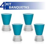 Kit 4 Banquetas Nick Assento Color Base Cristal Azul